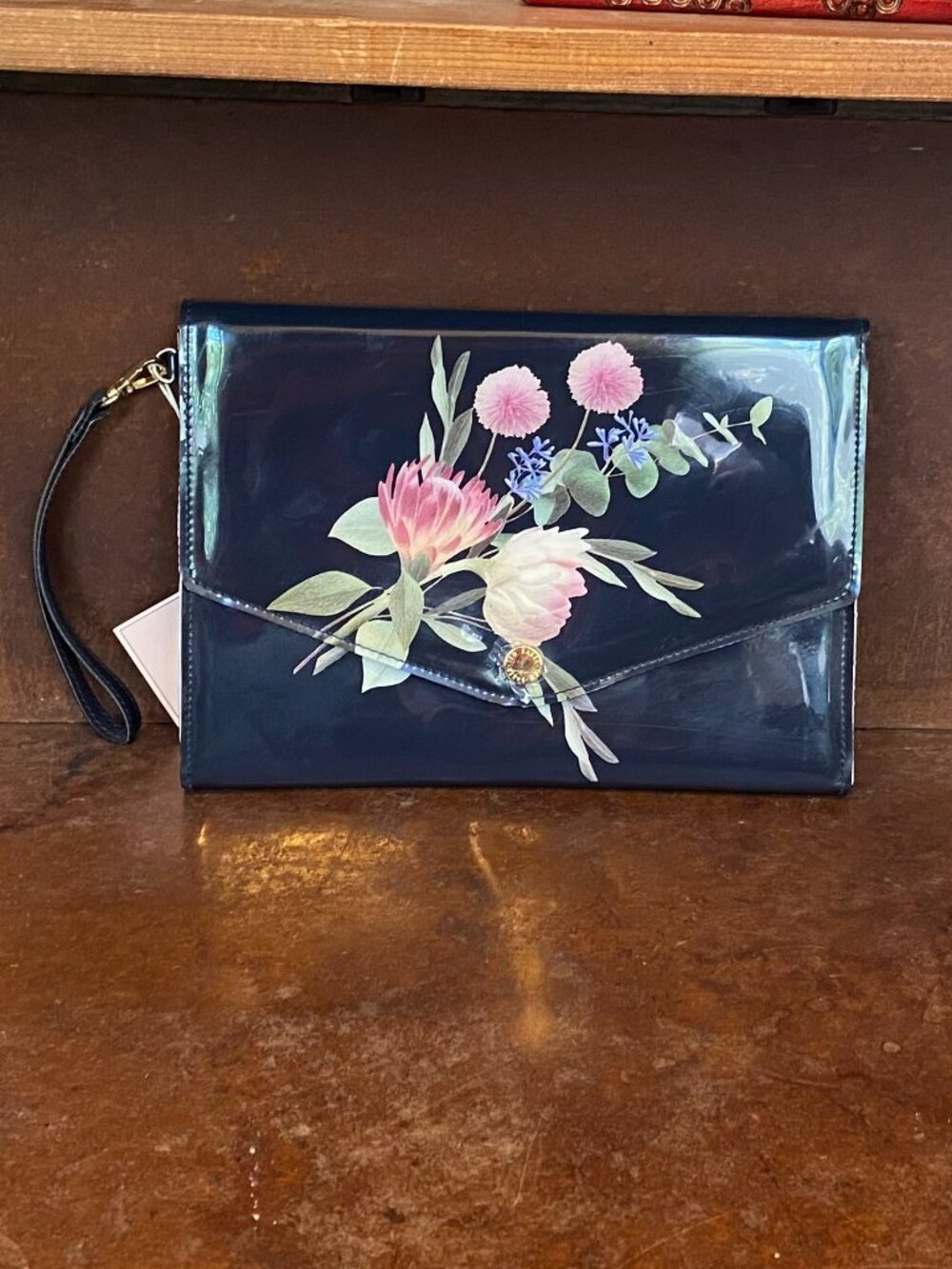 NWT Ted Baker London Flourish Envelope Clutch Glossy Patent Leather Floral